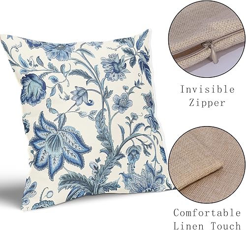 Miniatura 5 de Chinoiserie - Juego de 2 fundas de almohada de 20 x 20 pulgadas, color azul marino y blanco, fundas de almohada cuadradas de lino para dormitorio,