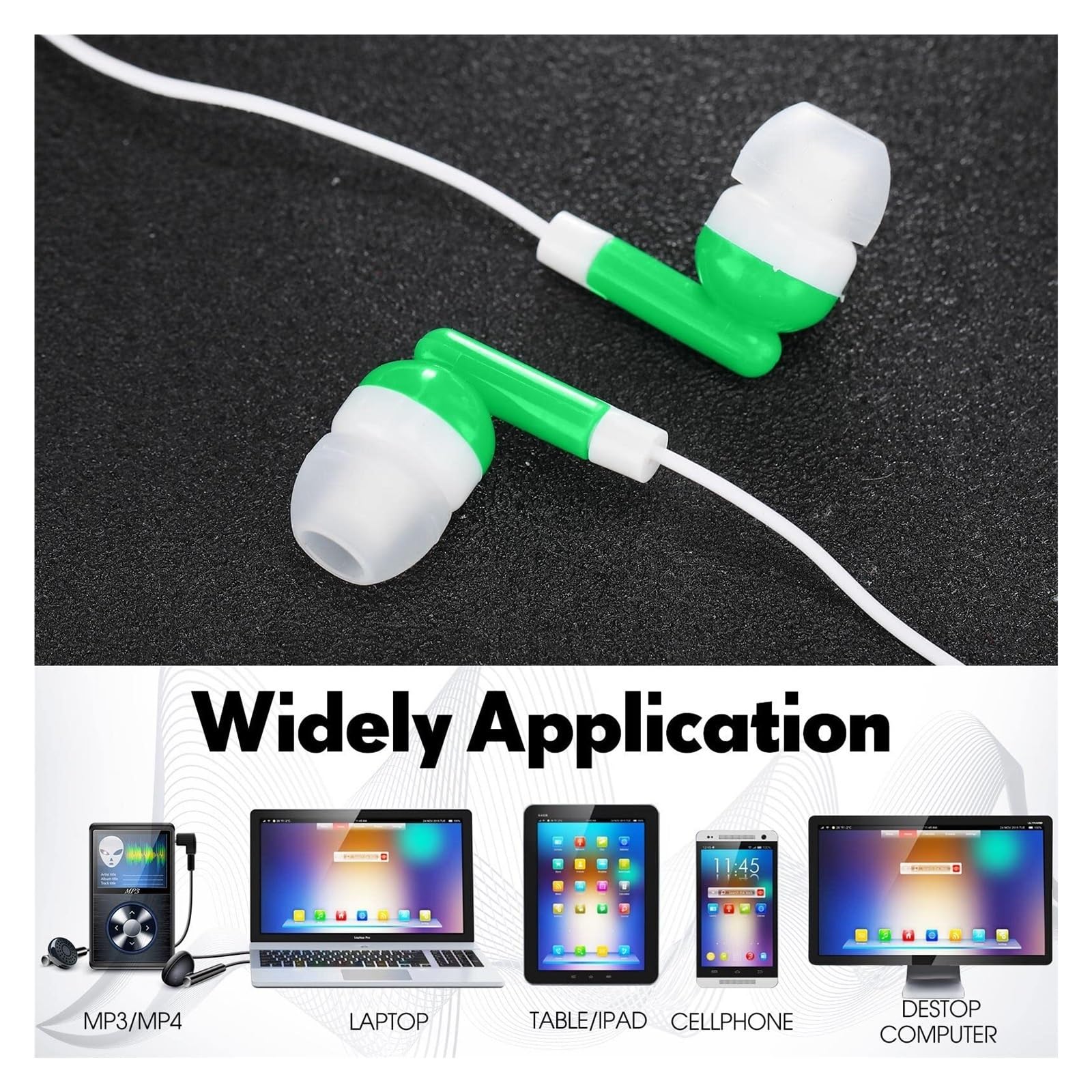 Yunsailing - Confezione da 100 auricolari, cuffie da 3,5 mm cablate confezionate singolarmente per studenti, adulti, scuole, ospedali, hotel, biblioteche, musei, lettori MP3