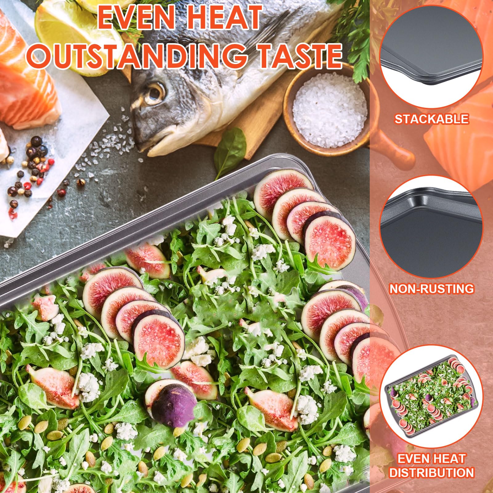 BEWOS Bandeja de horno de acero al carbono de 2 piezas con asa, 43,5 x 30 x 2 cm, bandejas de horno antiadherentes, bandejas grandes para horno, aptas para lavavajillas y fáciles de limpiar, juego de