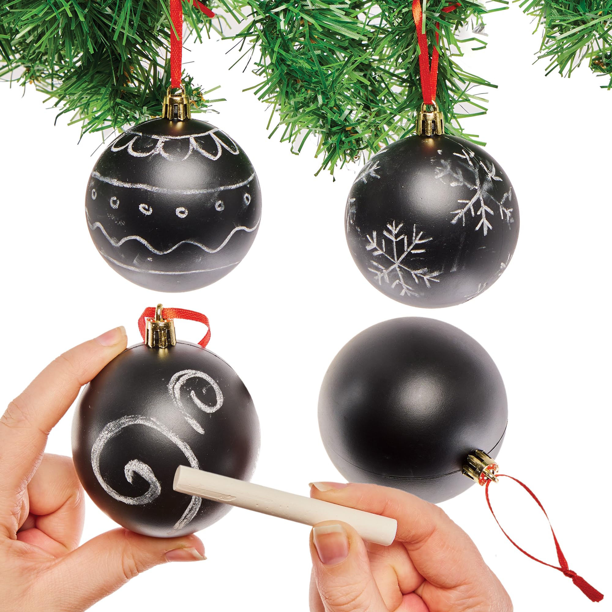 Baker Ross FX732 Chalk Baubles - box of 4, Design Your own Christmas Baubles and Tree Decorations