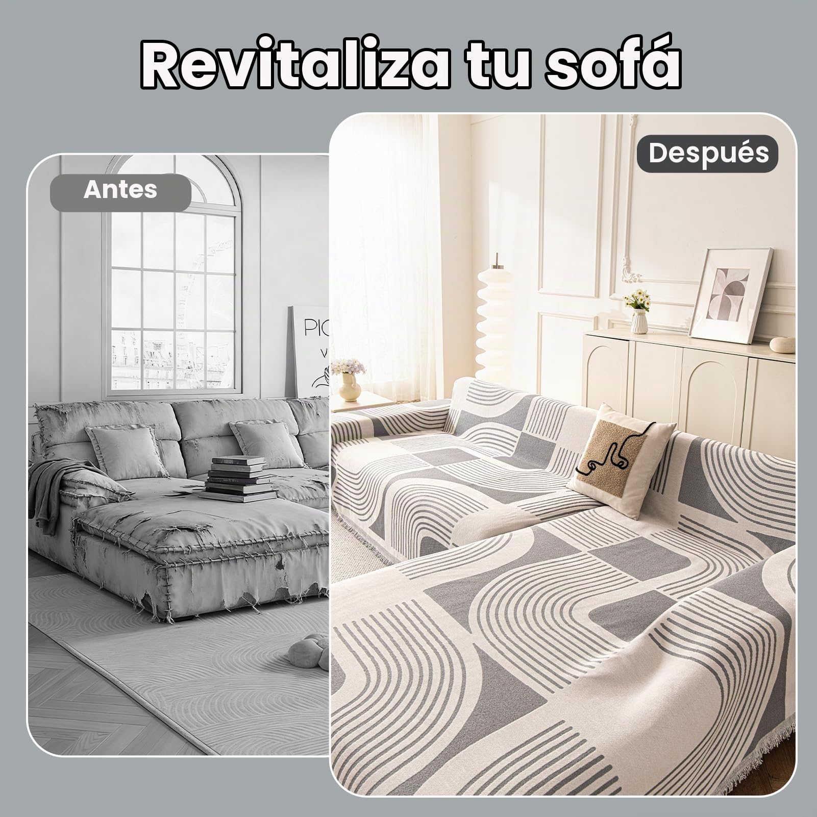 WEYOND Funda Sofa Chaise Long, 2 Piezas, 180 x 300 cm + 180 x 300 cm, Gris | Funda Sofá Chaise Longue de Chenilla, Cubre Sofá para Perros y Gatos, Antideslizantes para Sofá 2/3/4 Plazas en L