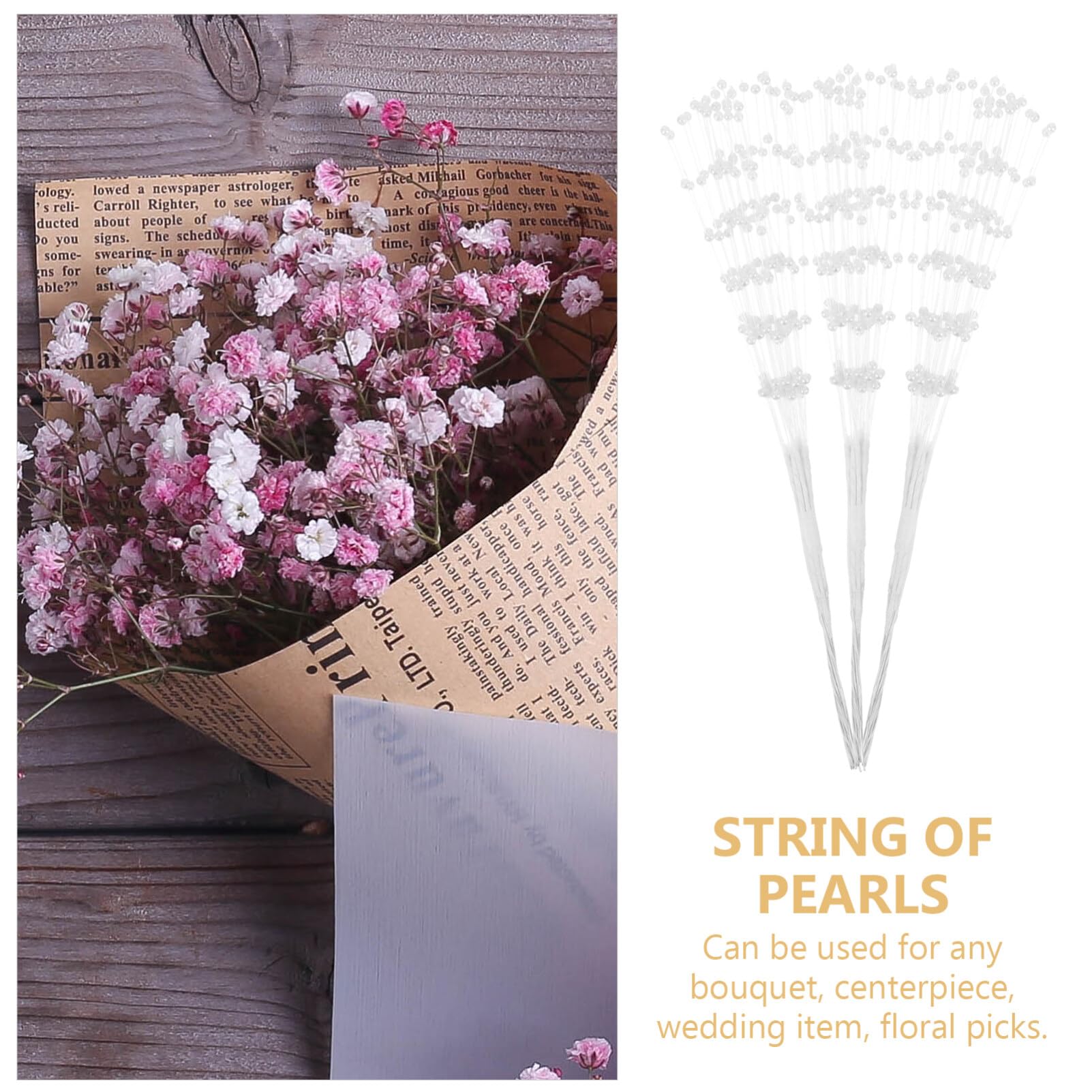 ifundom Pearl Sticks for Flowers: 100pcs Pearl Bouquet Sticks String Bridal Arranging Accessories for Flowers Crafts for Wedding Party Decoration - Image 3