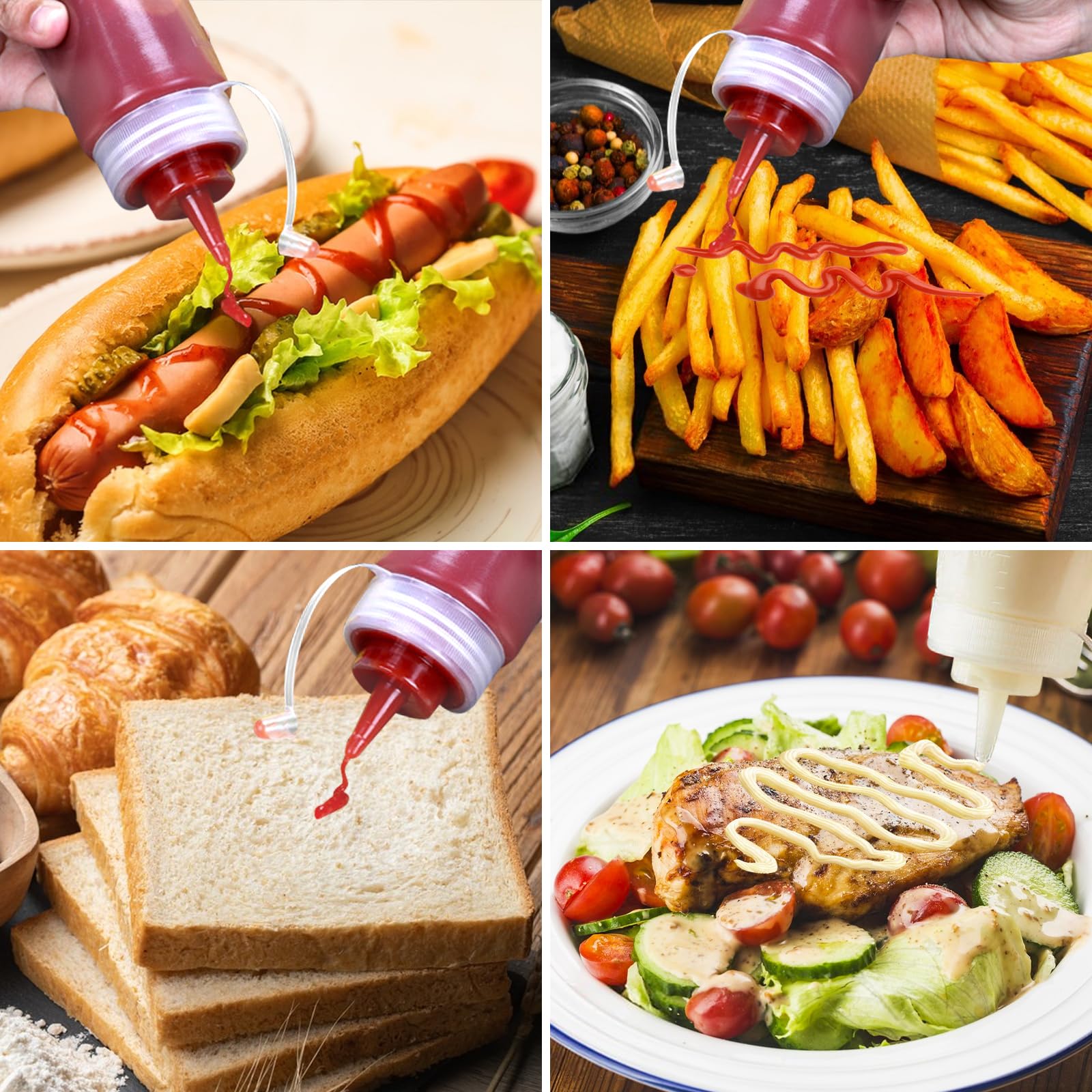 6 Bouteilles Sauce 250ml Avec Brosses - Bouteilles Souples Ketchup, Mayonnaise, Huile