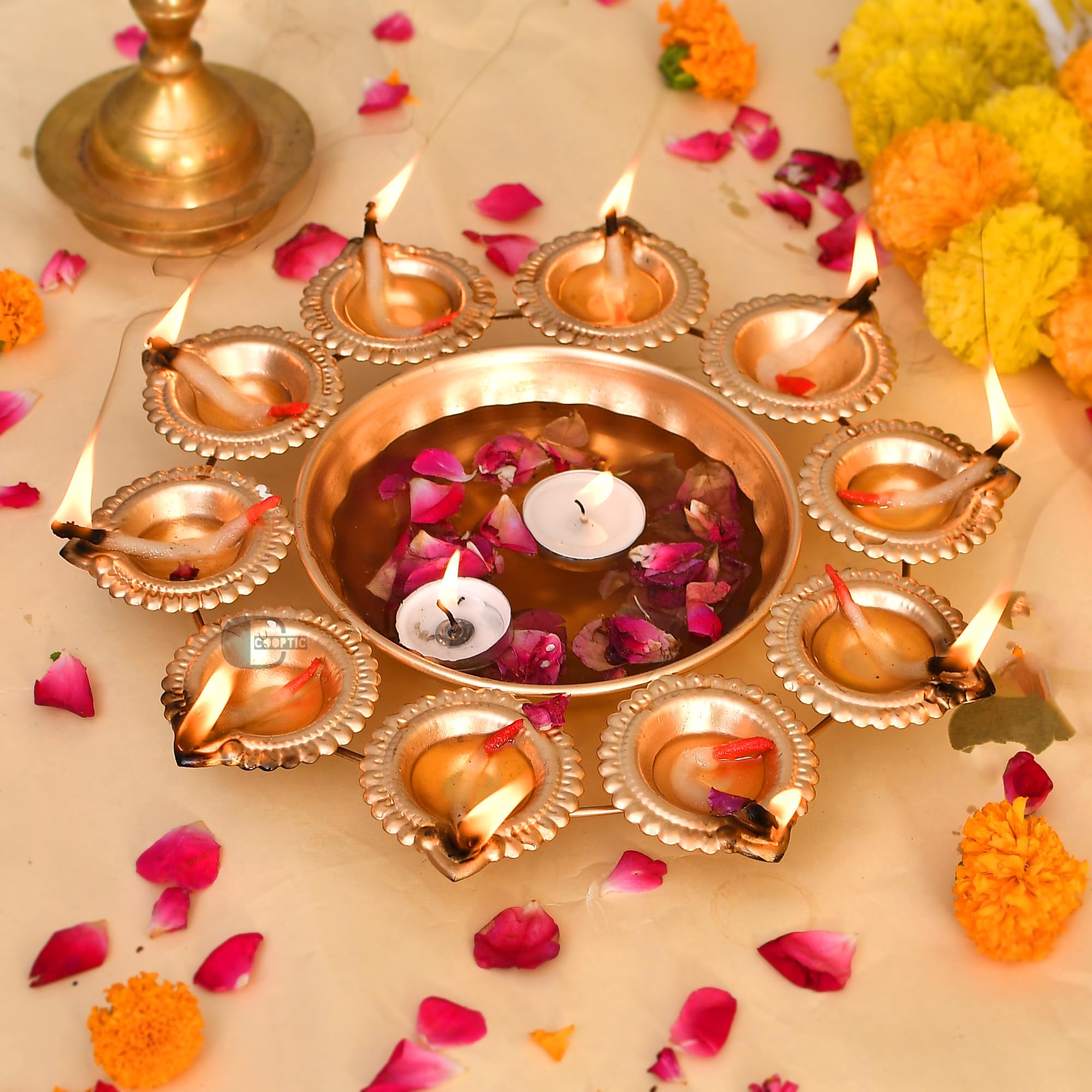 COOPTIC Decorative Big Brass Urli Bowl for Home Decor - Perfect for Floating Flowers and Tealight Candles - Ideal Decoration Items for Diwali, Puja, Gifts - Living Room, Table, Office - 10 Inch (B0CL7FFQJQ) Amazon Price History, Amazon Price Tracker