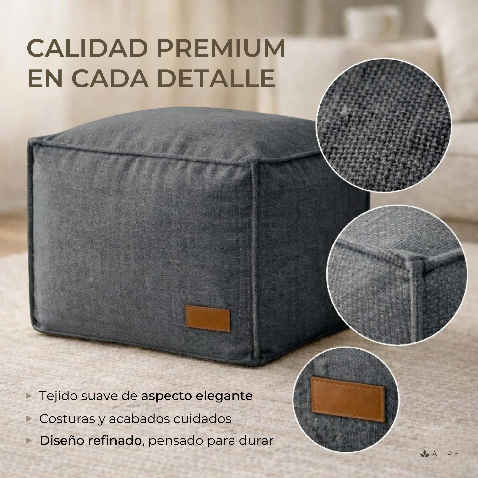 Aiire Reposapies Puff Salon Moderno - Puf Reposa Pies o Taburete para Sofa - Cojin de Suelo XXL para Decoracion Habitación Juvenil o Infantil - Bean Bag Gamer [50x40x30 cm]