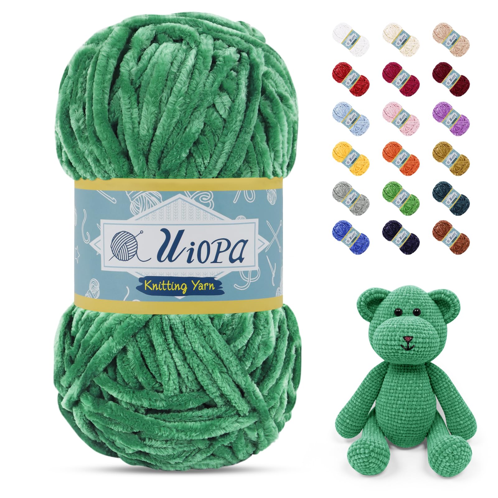 Uiopa 100g/80m Chunky Chenille Yarn, Plush Velvet Yarn Thick Chenille Wool, Emerald Green Fluffy Crochet Chunky Wool for Amigurumi Blankets Clothes DIY Crafts