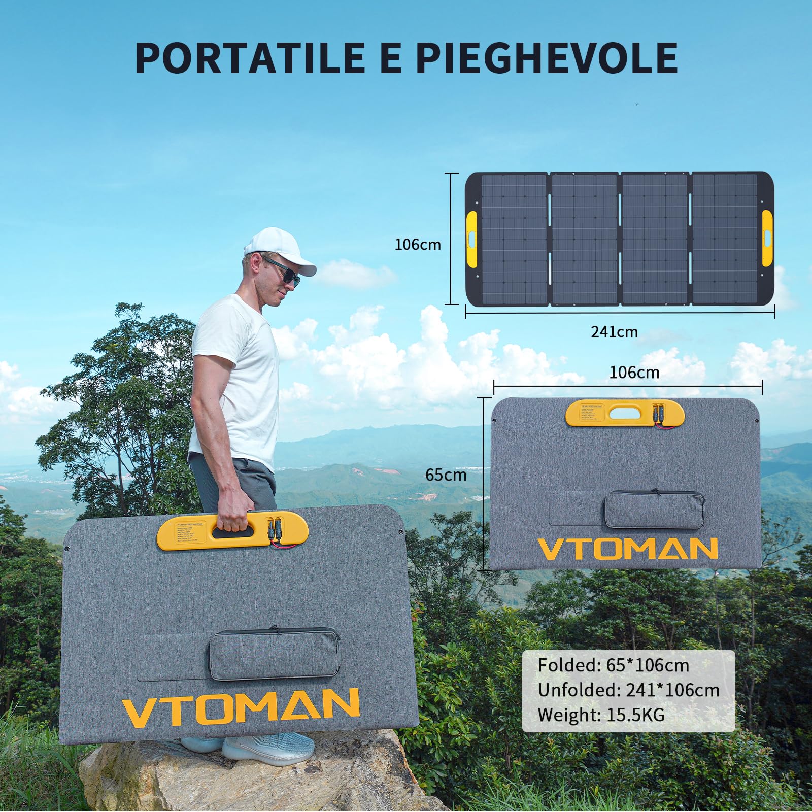 VTOMAN VS400 Pannello Solare Portatile 400W 43V, 25% Efficienza Pannello Solare Pieghevole/IP67 Impermeabile con Adattatori Anderson XT60 XT90 DC5521, Piedini Regolabili(Adatto per FlashSpeed 1500)