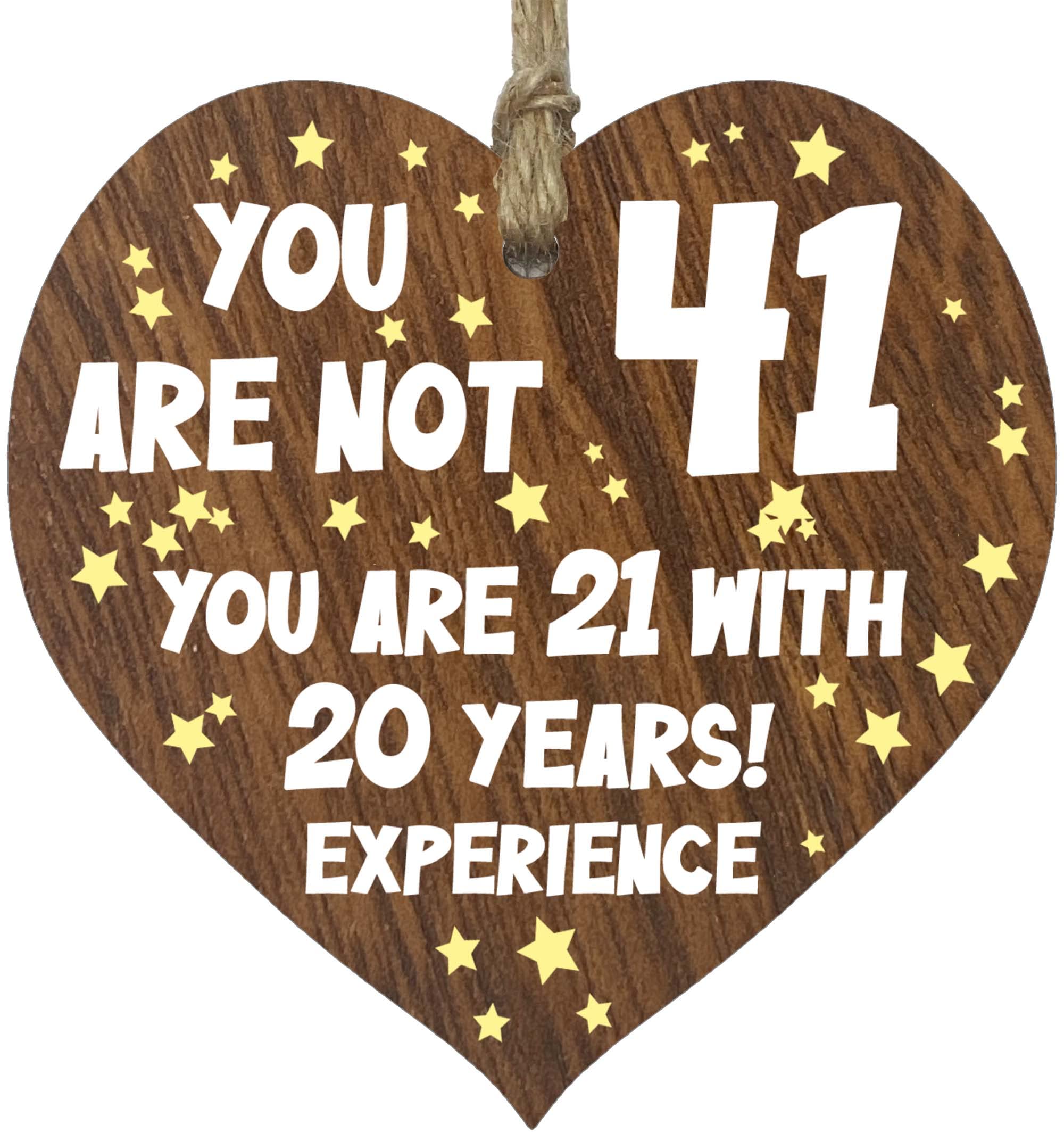 41st Birthday Gift For Women Men Wooden Heart Plaque, Dark Wood Sign Keepsake, Happy Birthday Mum, Colleague, Dad, Husband, Wife, Uncle, Mum Gifts From Son, Auntie, Sister Birthday Present