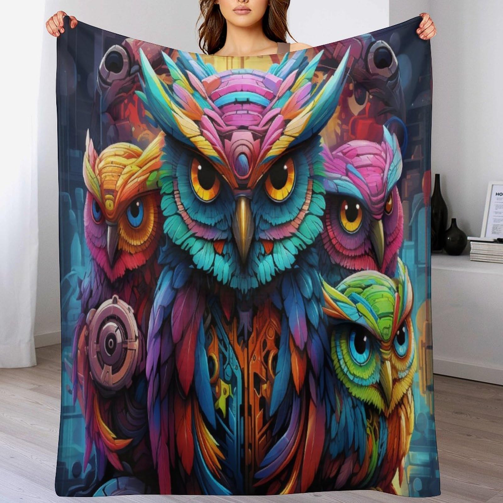 Couverture polaire hibou et plaid jeté de canapé pour soirées cocooning