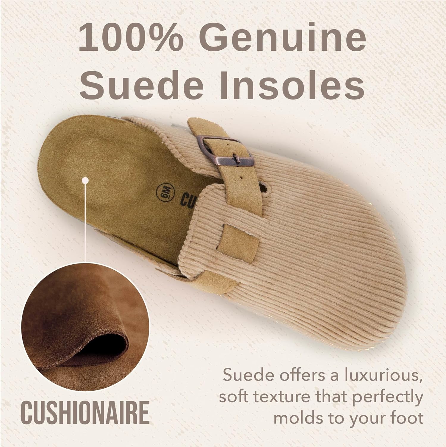CUSHIONAIRE Hana Womens Clogs | Comfortable Vegan Suede Clogs for Women | Slip On Potato Shoes with Cork Footbed & Arch Support | Memory Foam, Wide Widths Available - Image 5
