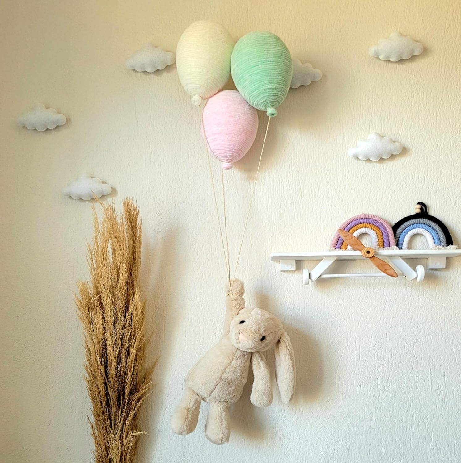Flying Bunny and Balloons Hanging Nursery Decor | Baby Mobile | Kids Wall Hanging Decor | Baby Mobile | Boho Decor | Baby Shower Decor | Gift for Kids