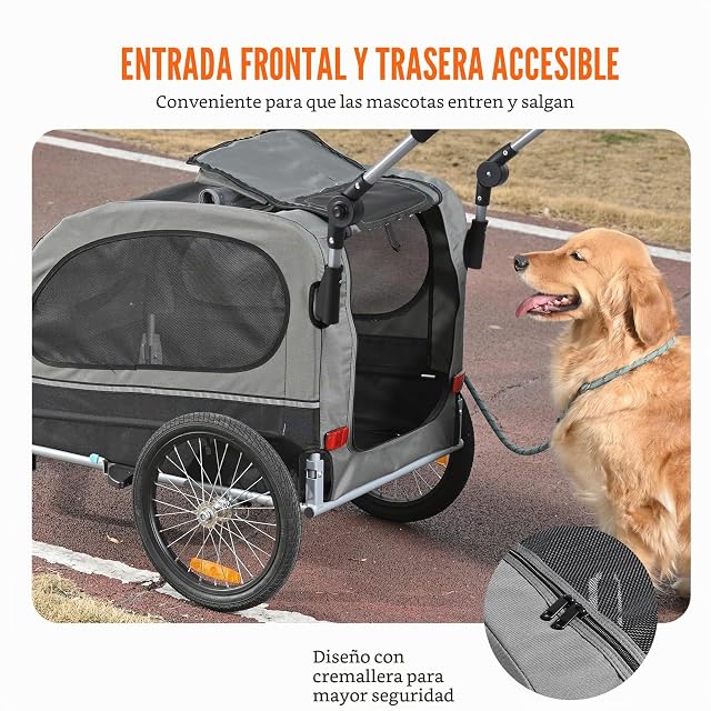 Foto 5 de 8 de VEVOR Remolque Plegable para Bicicleta para Perros Carga de 450kg Cochecito para Mascotas 2 en 1