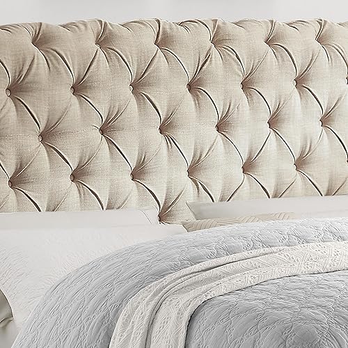 Miniatura 5 de Rosevera Jenner - Cama tapizada de lino con botones y cabecera estilo Chesterfield tamaño King beige
