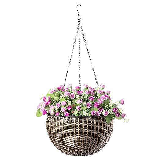 10" Self Watering Bronze Hanging Basket Flower Planter