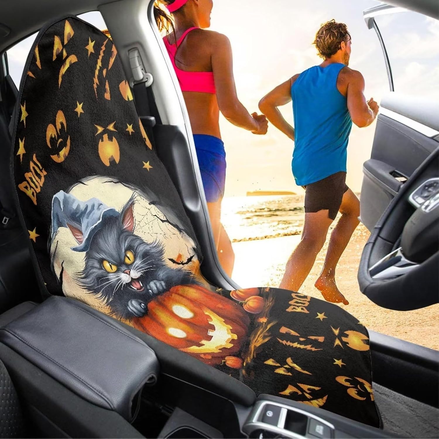 Rnyleeg Waterproof Sweat Towel Car Seat Covers Pets Seat Protector,Halloween Decoration Bucket Car Seat Covers Front Seats Only, Universal for Cars, SUV, Truck, Fit Running, Outdoor Sports, Pets