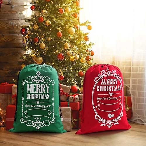 Miniatura 8 de AOUTACC 6 bolsas de regalo de Navidad con cordón de Papá Noel, 27.5 x 19.7 pulgadas, reutilizables, extra grandes, con cordón, bolsas de regalo de