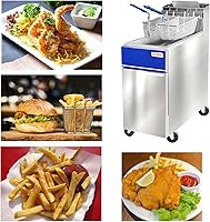 Vista 7 de KITMA 75LB Deep Fryer with 2 Frying Baskets/Stainless Steel Floor Fryers, Commercial Five Tube Burners Upright Fryer for Restaurant - Liquid Propane