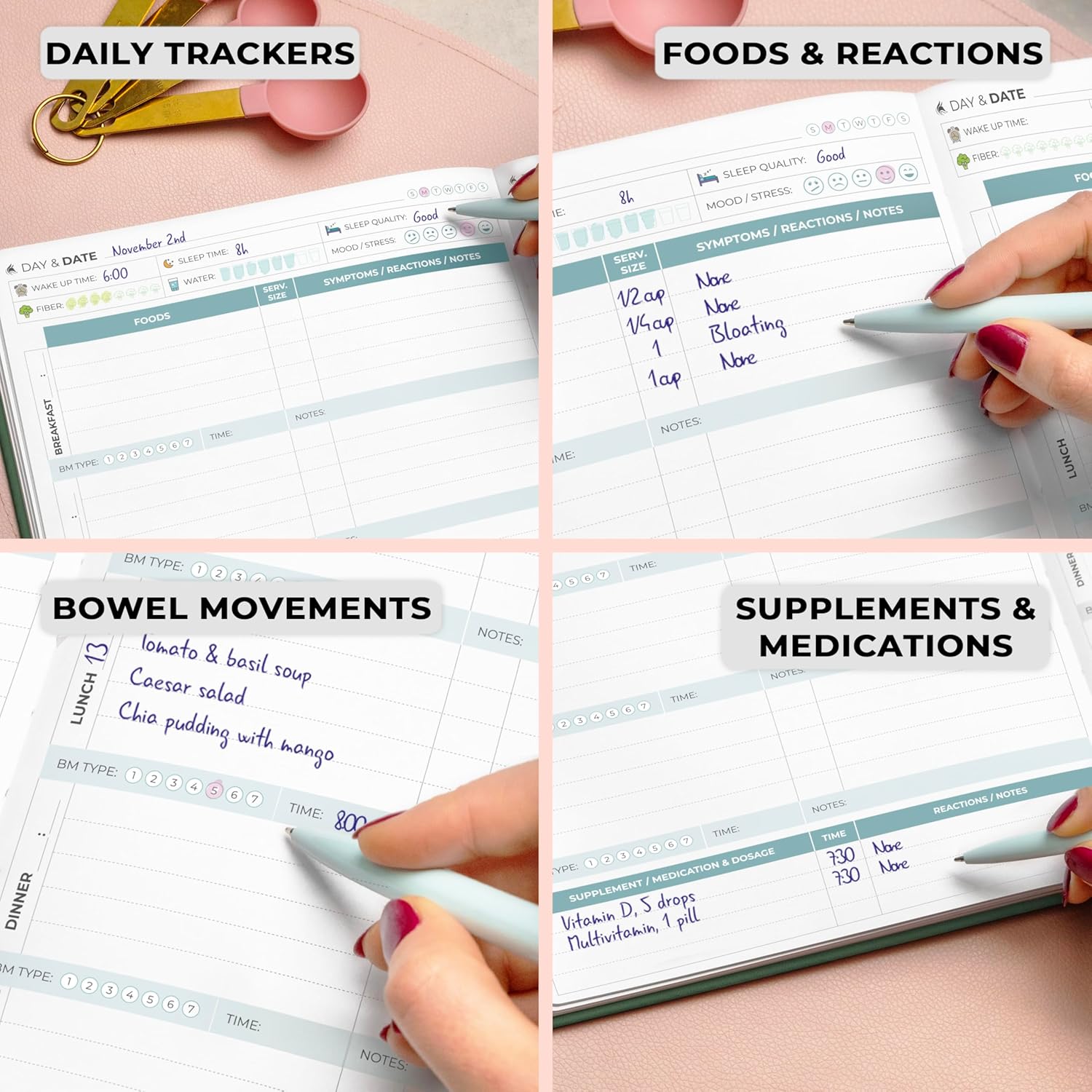 Clever Fox Food Sensitivity Journal Large – Daily Intolerance & Symptom Log for IBS, Diabetic, Low Fodmap, Elimination Diet – Health Tracker, 8.3x11” (Forest Green)