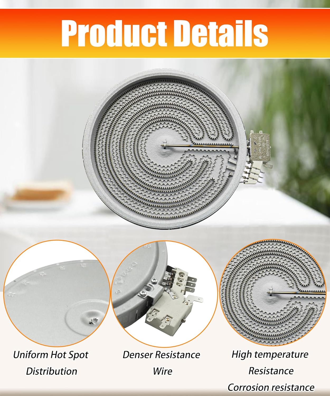 316530000 316530001 Range Oven Dual Radiant Surface Element Replacement for Frigidaire Electrolux Stove,9" 3200(1100) W Burner Replaces AP5983959, 316530000, 4279207, PS11723364.W10251107 W10251108