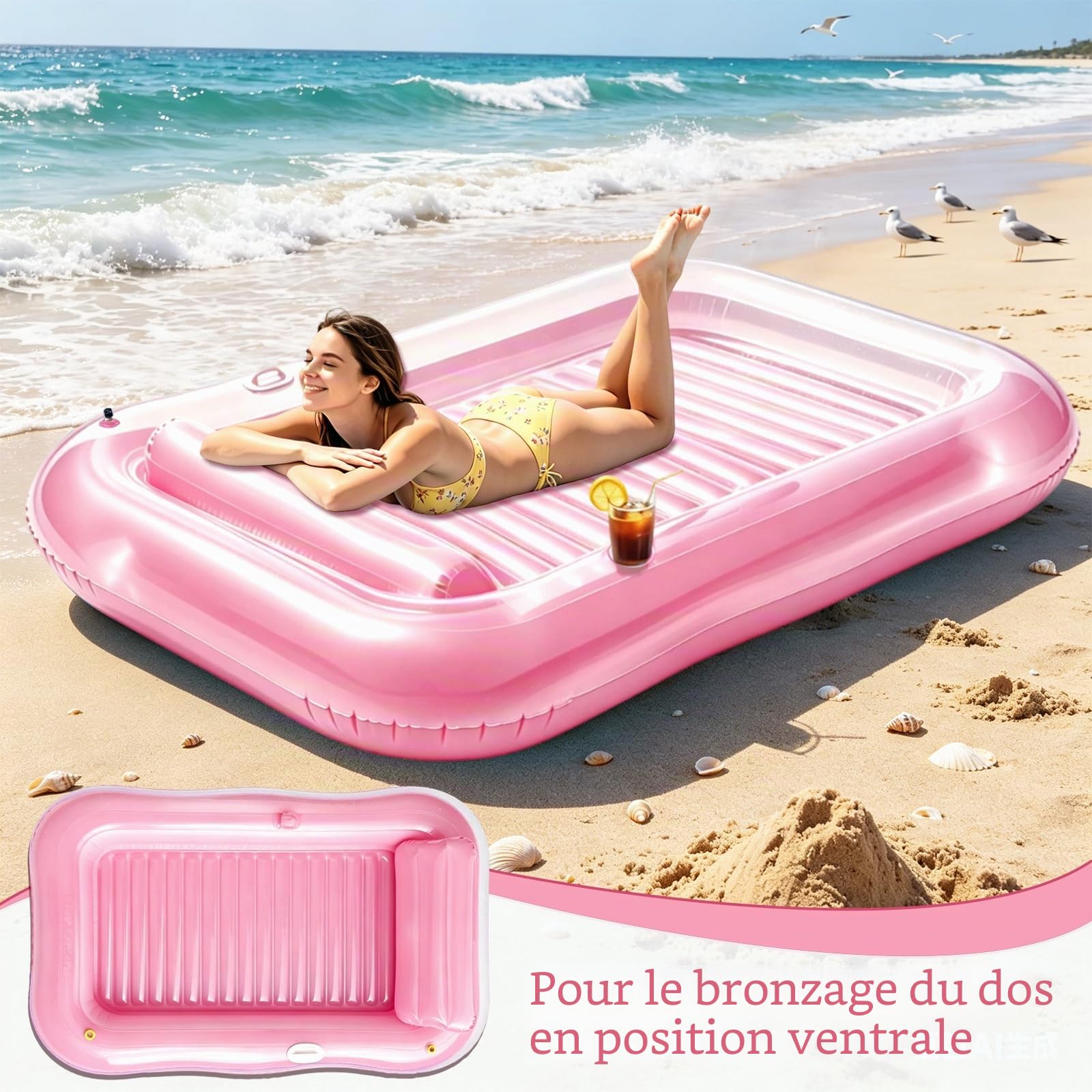 Matelas Gonflable Piscine, Gonflable Tanning Pool Flotteur de Piscine, Piscine Gonflable Hamac, Gonflable Piscine Bouée Piscine Adulte 200 × 124 cm pour Fêtes de Plage et Piscine