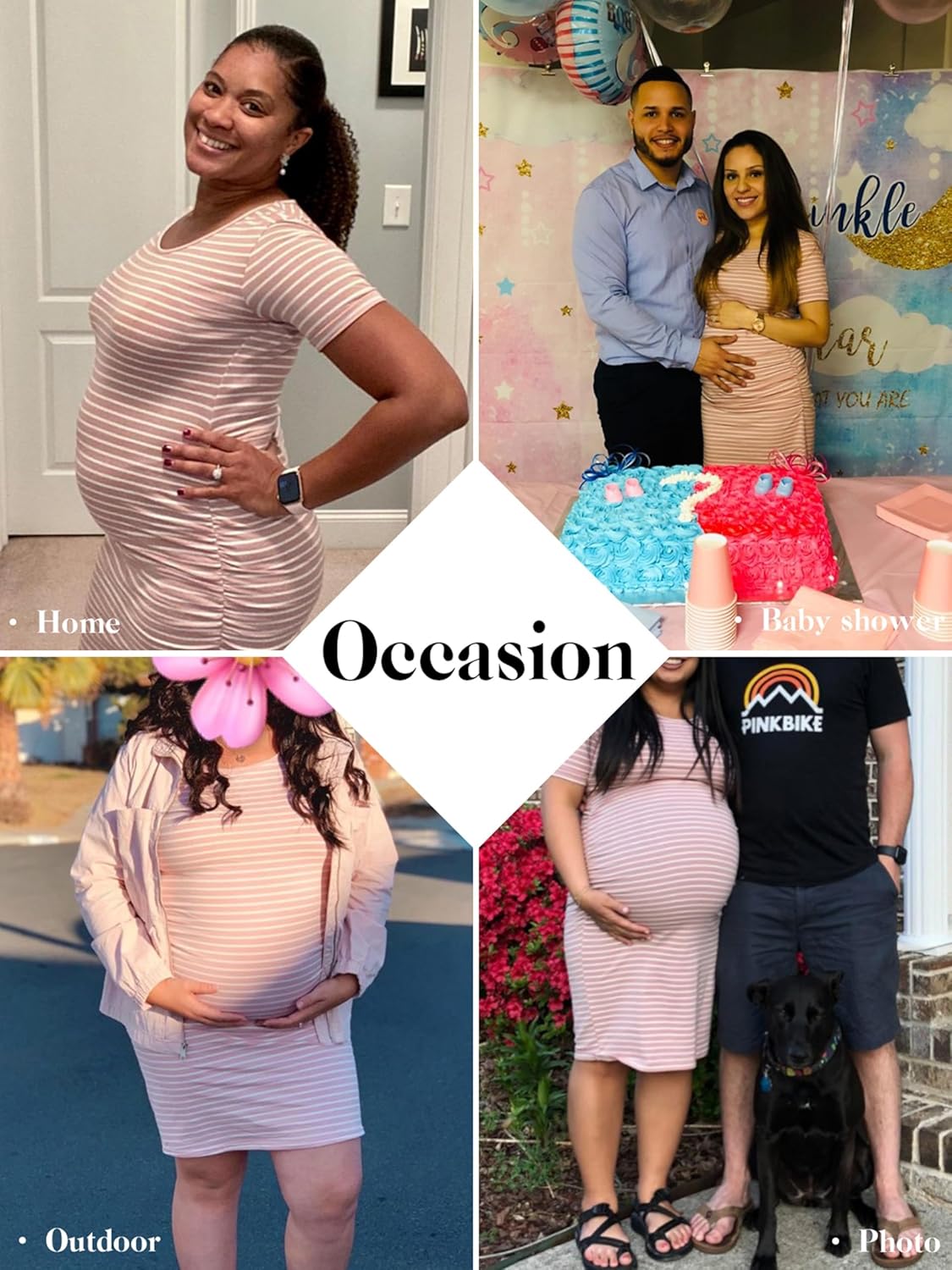 Liu & Qu Women's Maternity Bodycon Ruched Side Dress Casual Short & 3/4 Sleeve Dress for Daily Wearing Or Baby Shower - Image 3