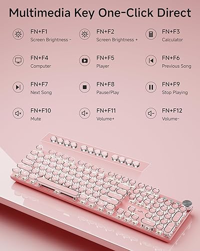 Miniatura 7 de EWEADN - Teclado mecánico estilo máquina de escribir, teclados de máquina de escribir con cable, teclados de metal LED retroiluminados, perilla de