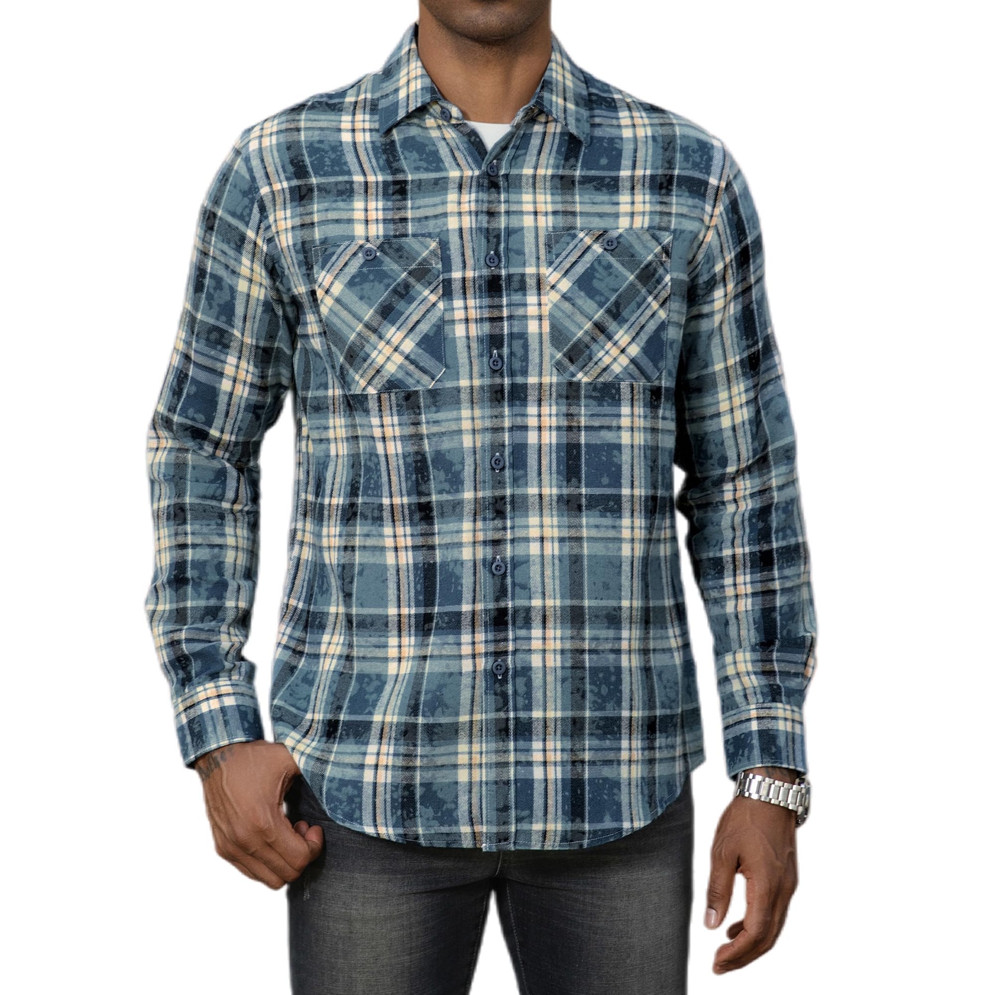 WARHORSEE Flannel Shirt for Men Long Sleeve Button Down Plaid Shirts