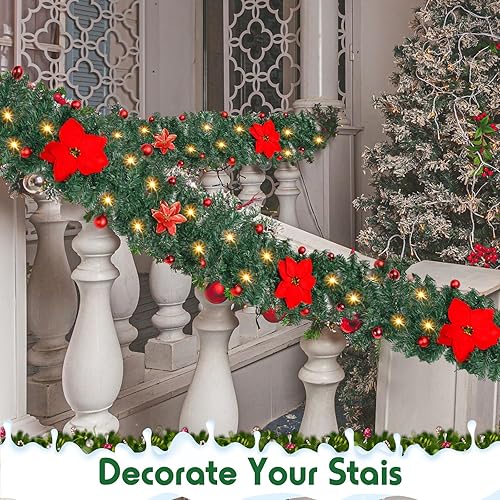 Miniatura 6 de Riceshoot 2 guirnaldas de Navidad preiluminadas de 9 pies con luces, plantas artificiales de vid de Navidad, funciona con pilas, 220 luces LED,