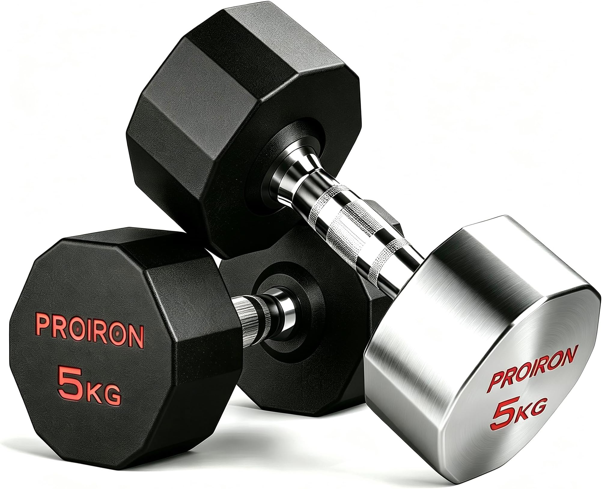 PROIRON Rubber Dumbbells Odorless, Steel Weights Set Men Women Home Gym 3kg 5kg 8kg 10kg 12kg 16kg 20kg 24kg Fitness Training Exercise Body Strength Lifting Equipment (Pair or Single)