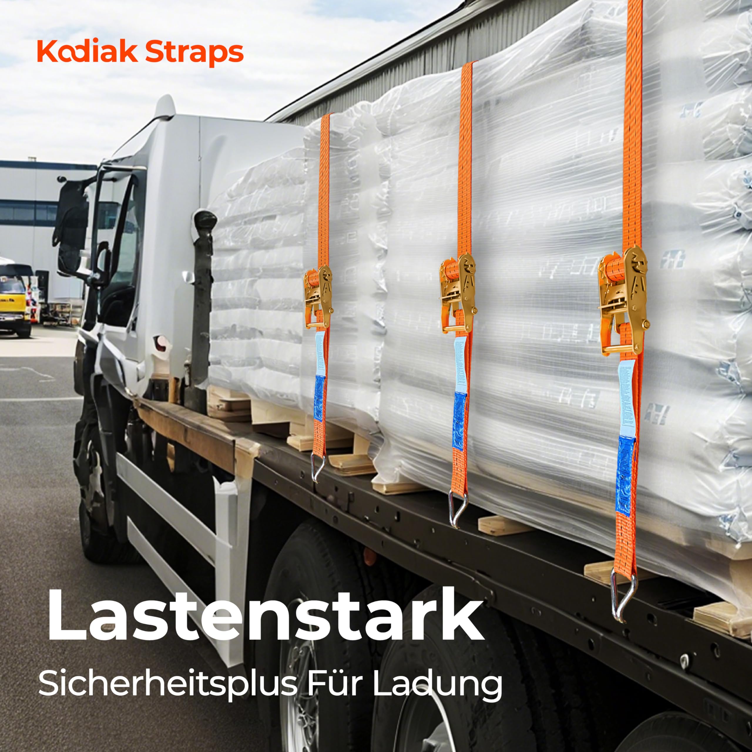 10 Sztuk Pasów Mocujących 6m x 2000kg z Grzechotką i Hakami - 35mm Pasy Transportowe z Zaciskiem - Pomarańczowy Pas Ściągający do Ładunku - Certyfikat TÜV/GS, zgodny z DIN EN 12195-2 - KODIAK STRAPS