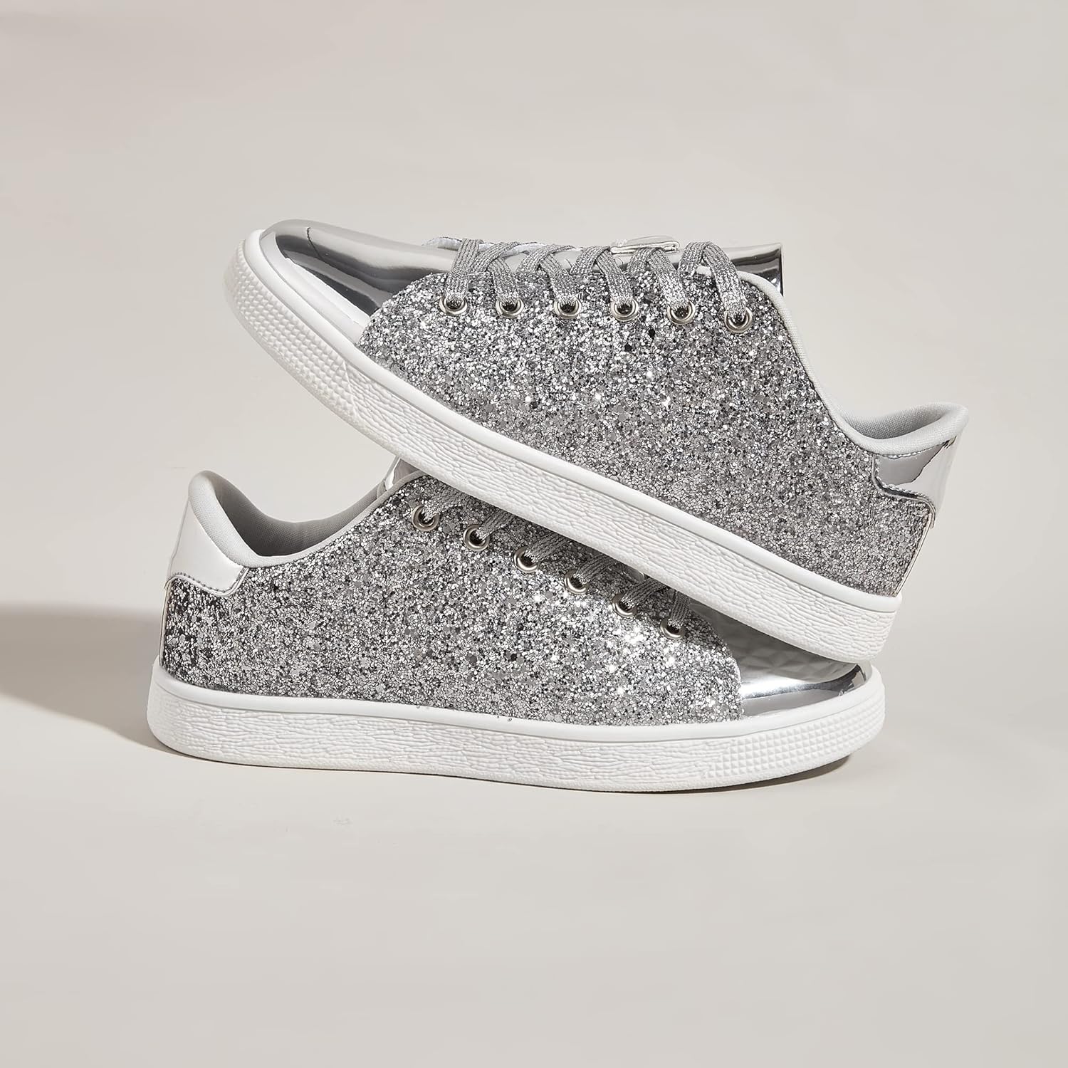 LUCKY STEP Glitter Shoes Sparkly Bling Shiny Bedazzled Lace up Fashion Sneakers for Women - Image 3