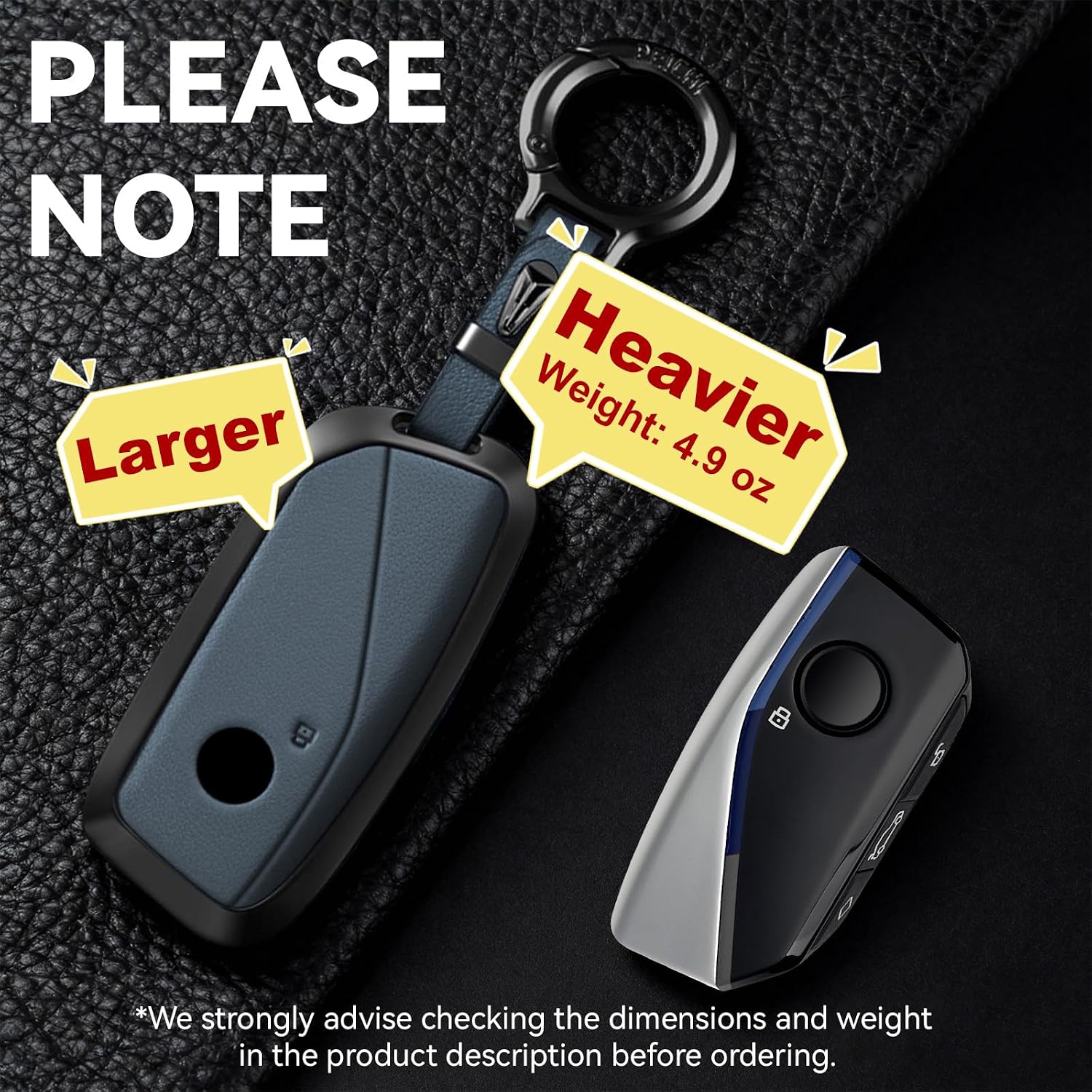OLLEN Metal Key Fob Cover, Fit for BMW 2023 2024 2025 2026 2027 New 5/7 Series 740i 760i X1 X2 X3 X5 X6 X7 XM I5 I7 IX IX3 etc, Full Protection Key Case with Zinc Alloy Keyring, Dark Brown