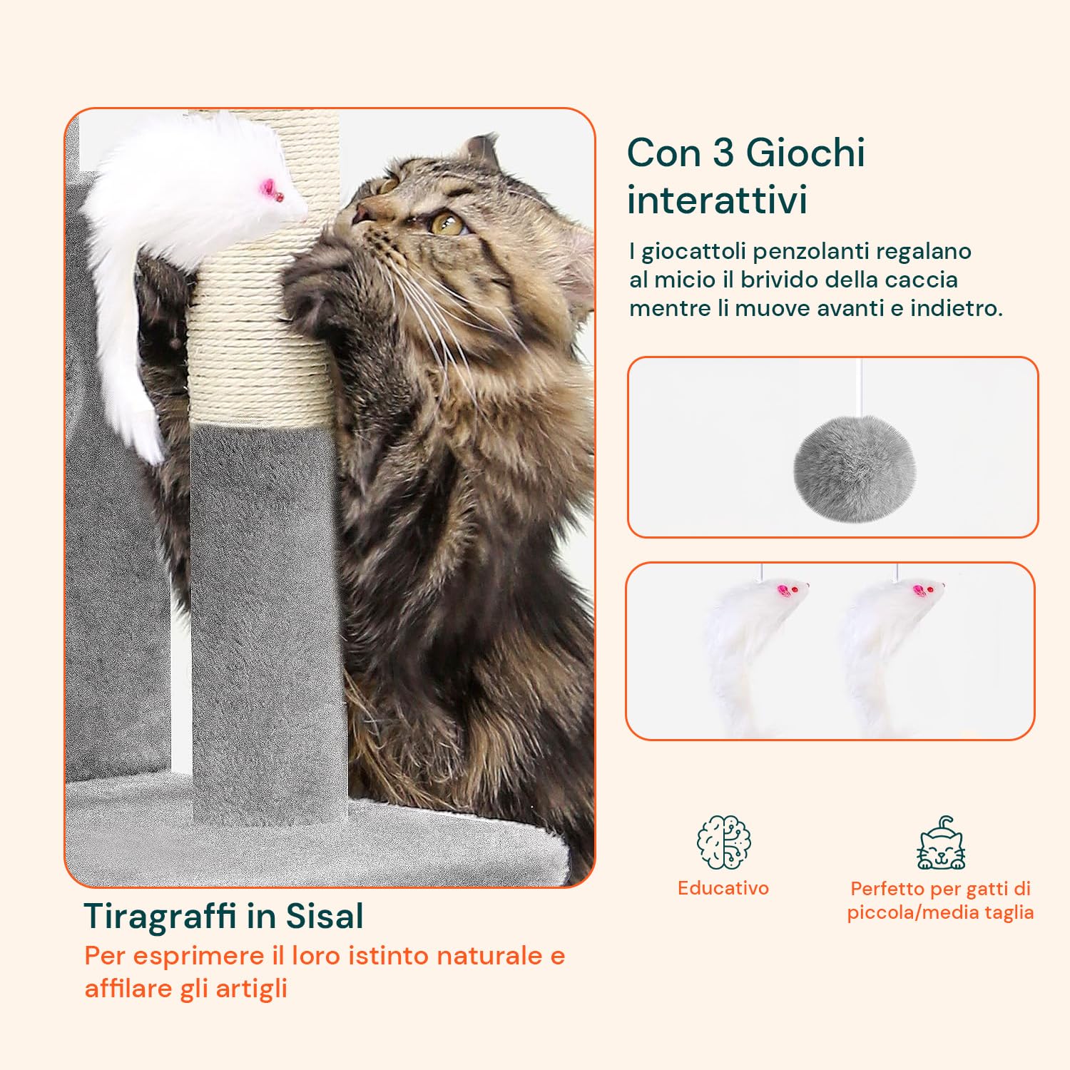 Tiragraffi XXL 170cm con Doppia Cuccia per Gatti Adulti, Albero Giochi in Sisal e Peluche, Piatteforme Relax, Ampio e Sicuro per il Massimo Divertimento dei Gatti Grigio