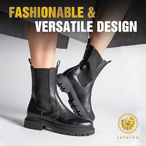 Miniatura 7 de JATAREA Womens Ankle Boots Stylish Leather Block Heel Booties, Comfortable Fit with Cushioned Insole, Easy to Wear Fashion Boots for Everyday and