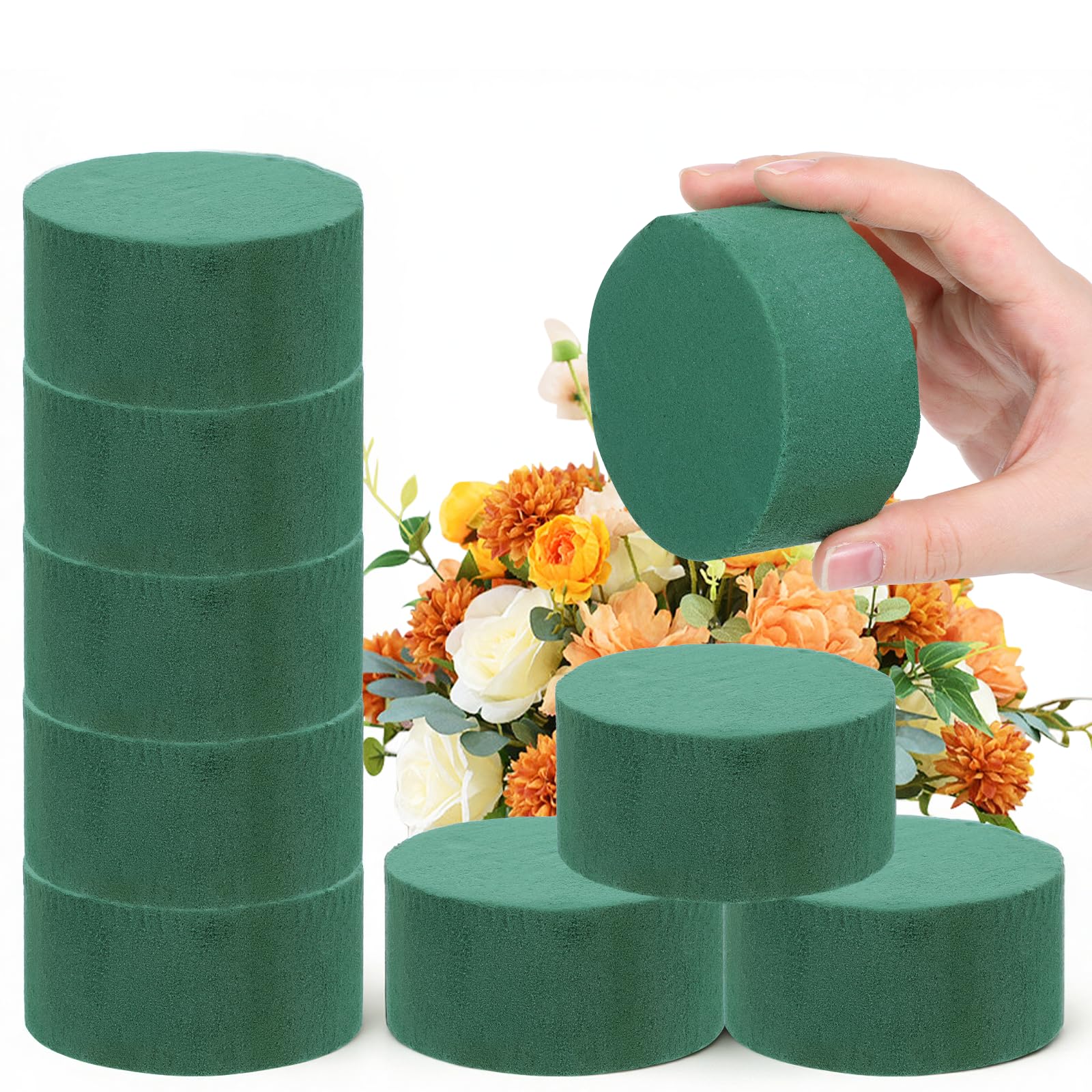 Xthrotsenk 9 Pcs Round Flower Foam Green Floral Foam Blocks for Florist Home, 3.15" W x 1.6" H for Flowers Room Décor Dry Wet Flower Arrangements Wedding Birthdays Decoration