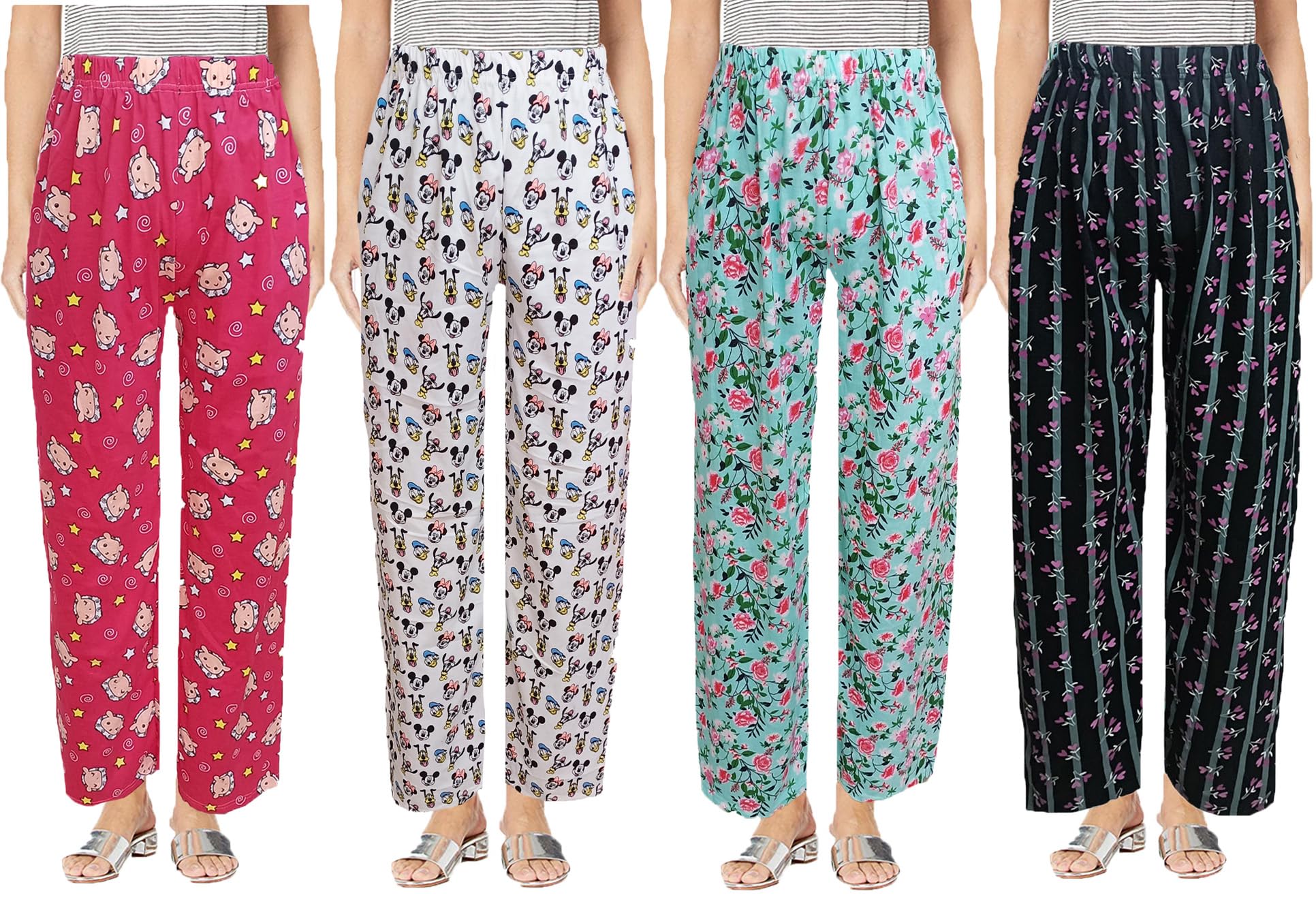 Women Night Wear Pants 4 Pack Free Size (Prints may Vary) (28 to 36 inch)-picture-52