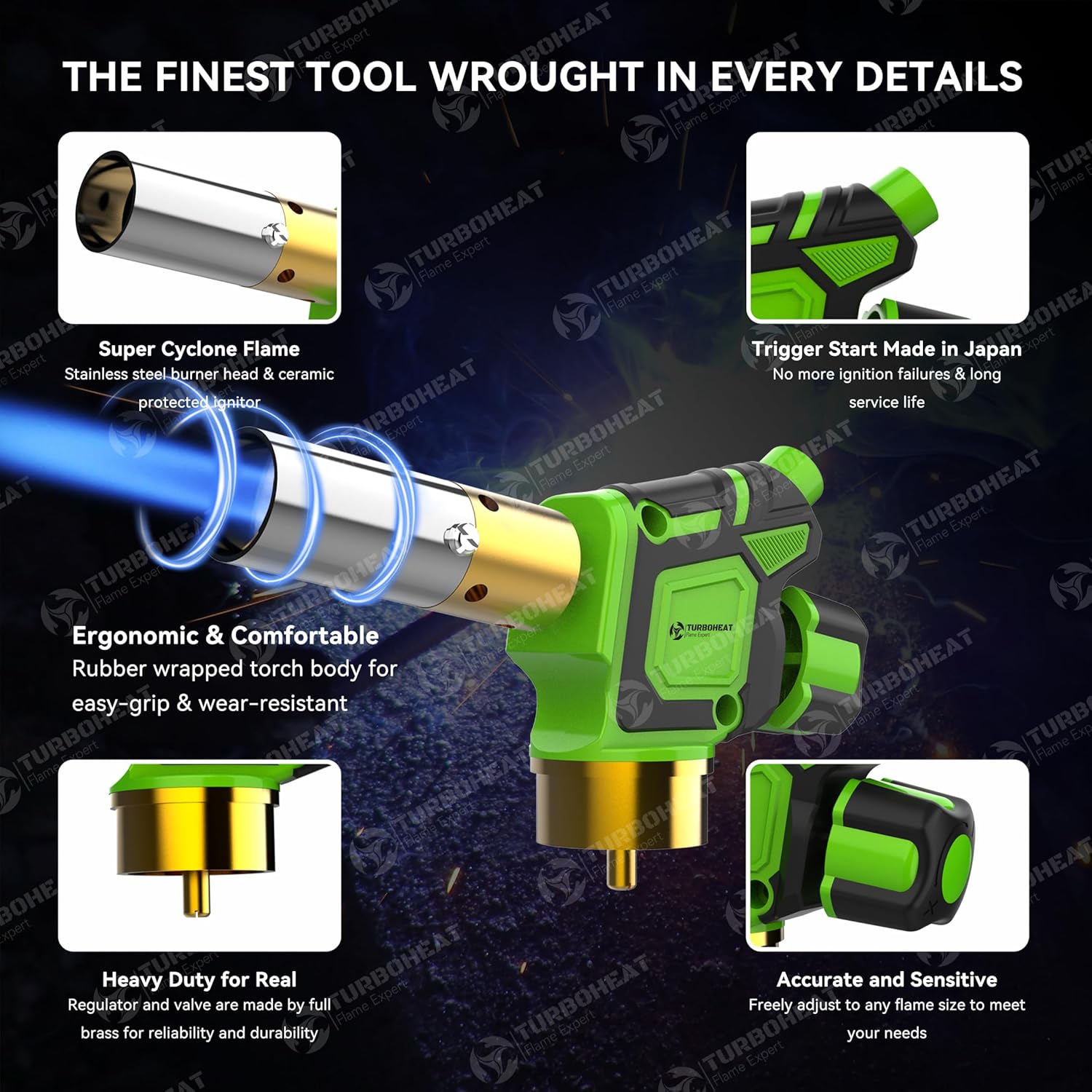 Turbo Flame Torch Head with Igniter - (Cylinder Not Included) for Propane/MAPP Gas Tanks - Professional Blow Torch for Soldering, Brazing, Welding, Glass Blowing & Fire Starting