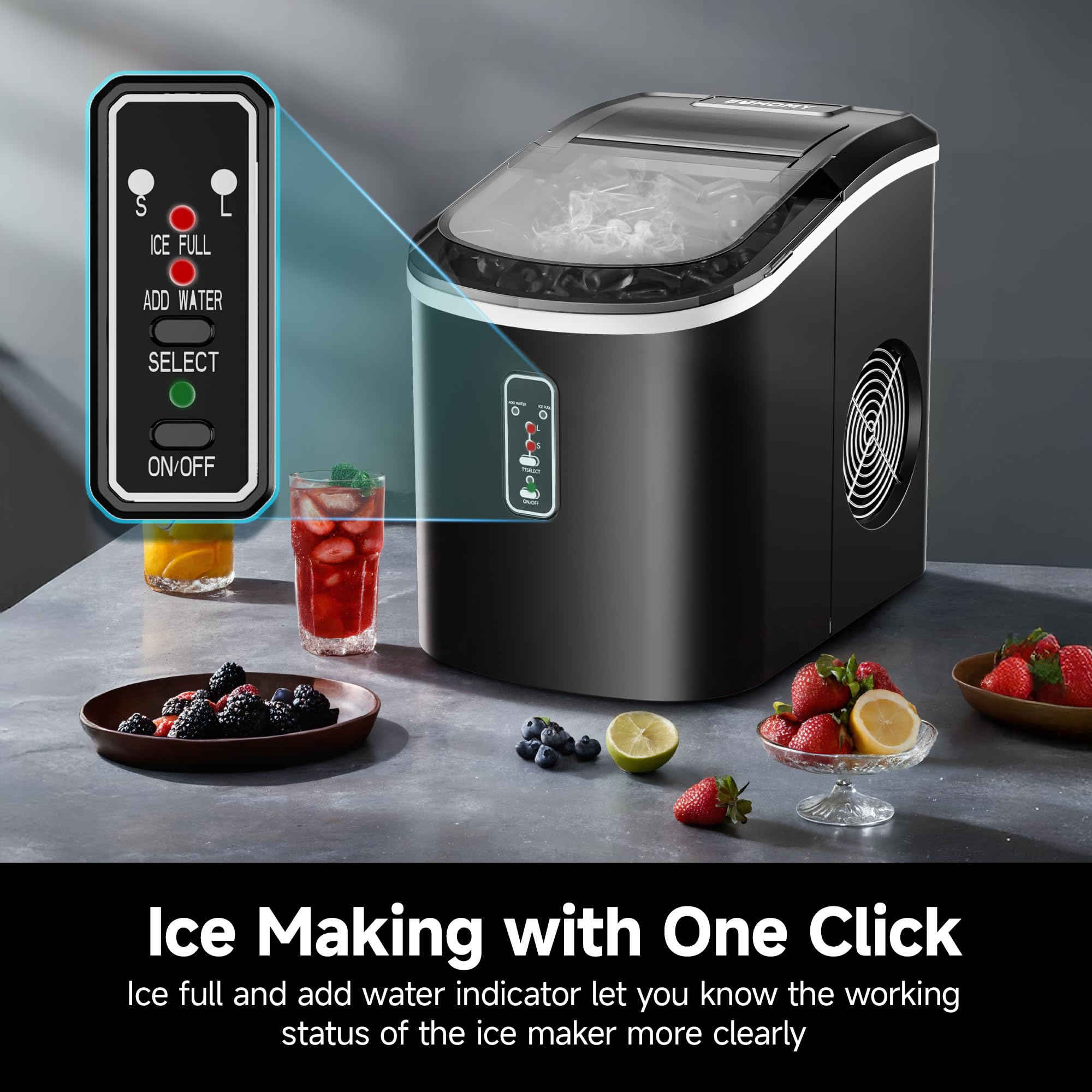 Euhomy Ice Maker Countertop, 9 Cubes Ready In 6 Mins, 26.8 Lbs/24h, Self-Cleaning, Potable Ice Maker Machine With Ice Scoop And Basket For Home/Kitchen/Office on Fridge.com - View 4