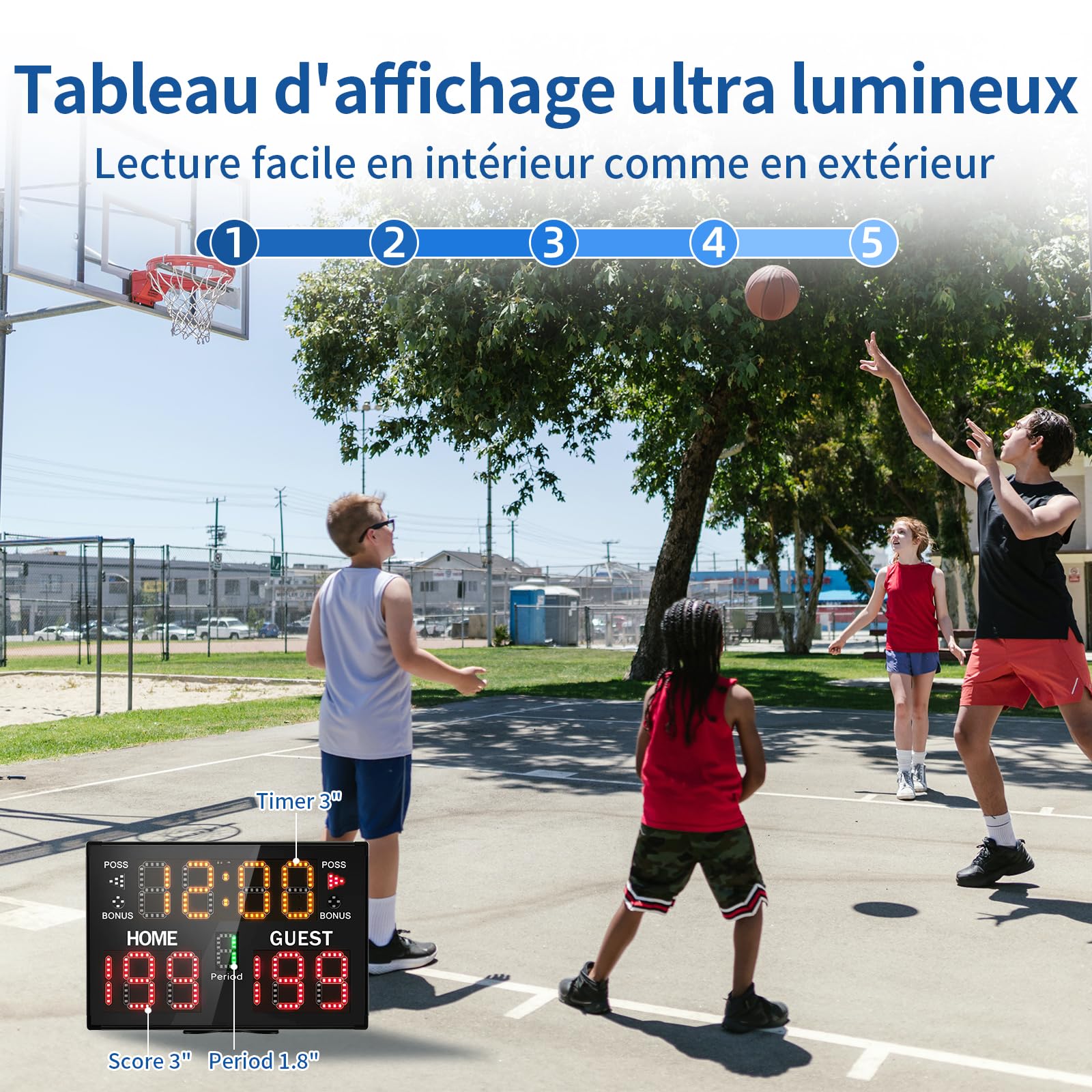 Lucky Time Tableau de bord électronique pour basketball avec buzzer, tableau de score numérique alimenté par piles avec télécommande, marqueur de score portable utilisé pour le basketball, le