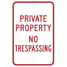 Brady "Private Property No Trespassing" Sign - 18" Height, 12" Width - B-959 Reflective Aluminum, Red On Reflective White Color Standard Traffic Signs 80106