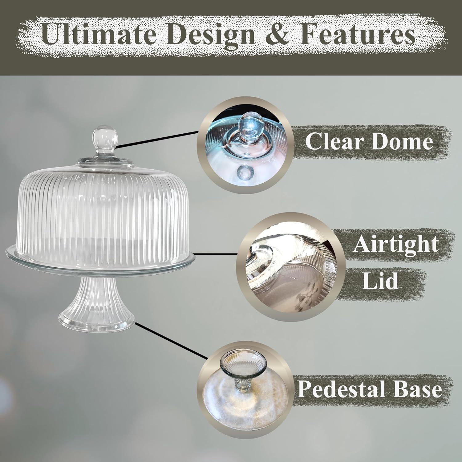 Vintage-Style Glass Cake Stand with Dome Lid – Crystal Dessert Display Glass Cake Stand with Lid for Cakes, Cupcakes, Pastries & Fruits – Elegant Cake Holder with Cover, Timeless Table Décor