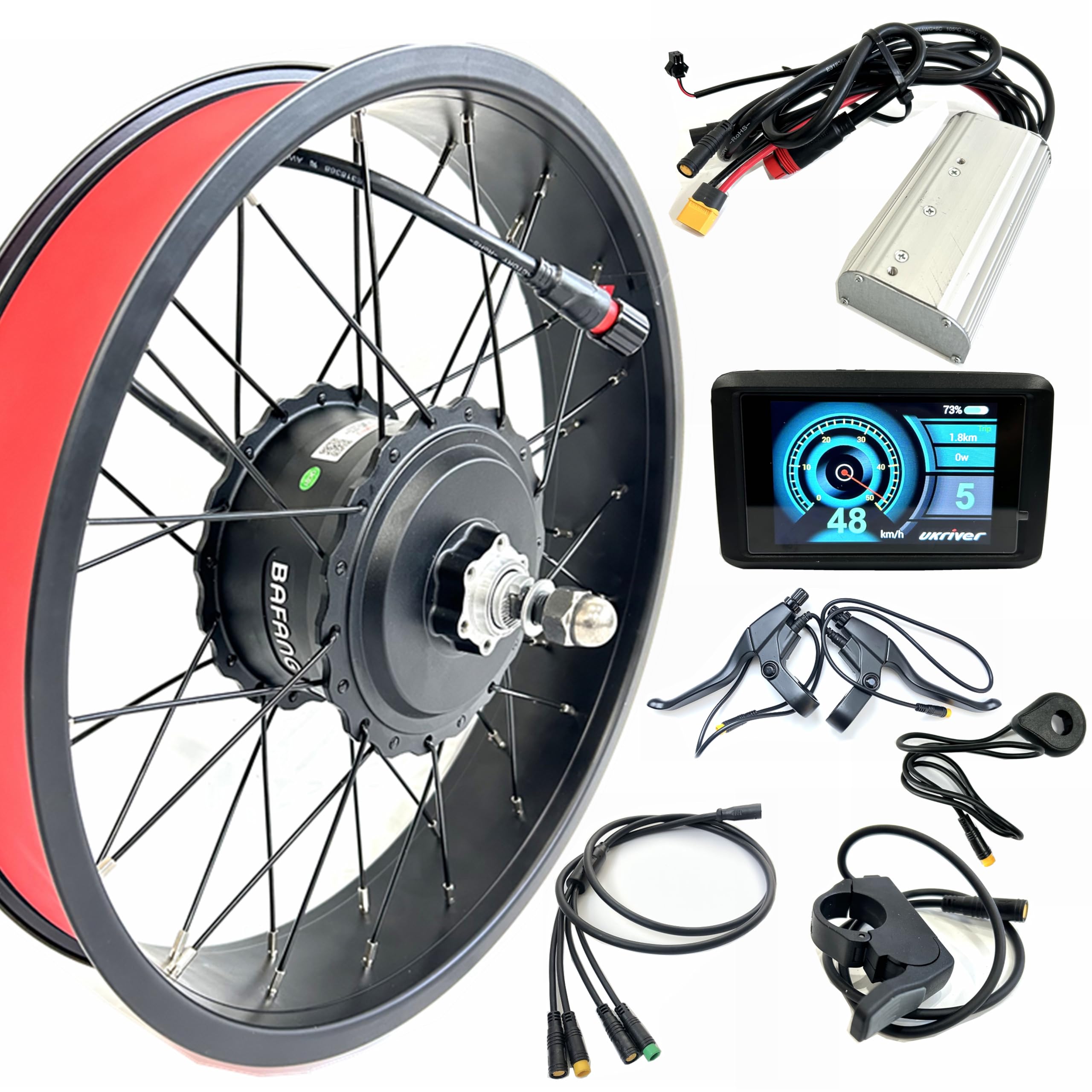 SZWEDI 20x4.0 inch Front Drive 48V1000W Fat Bike Motor Kit 135mm Dropout Double Wall Rim TFT Color Display