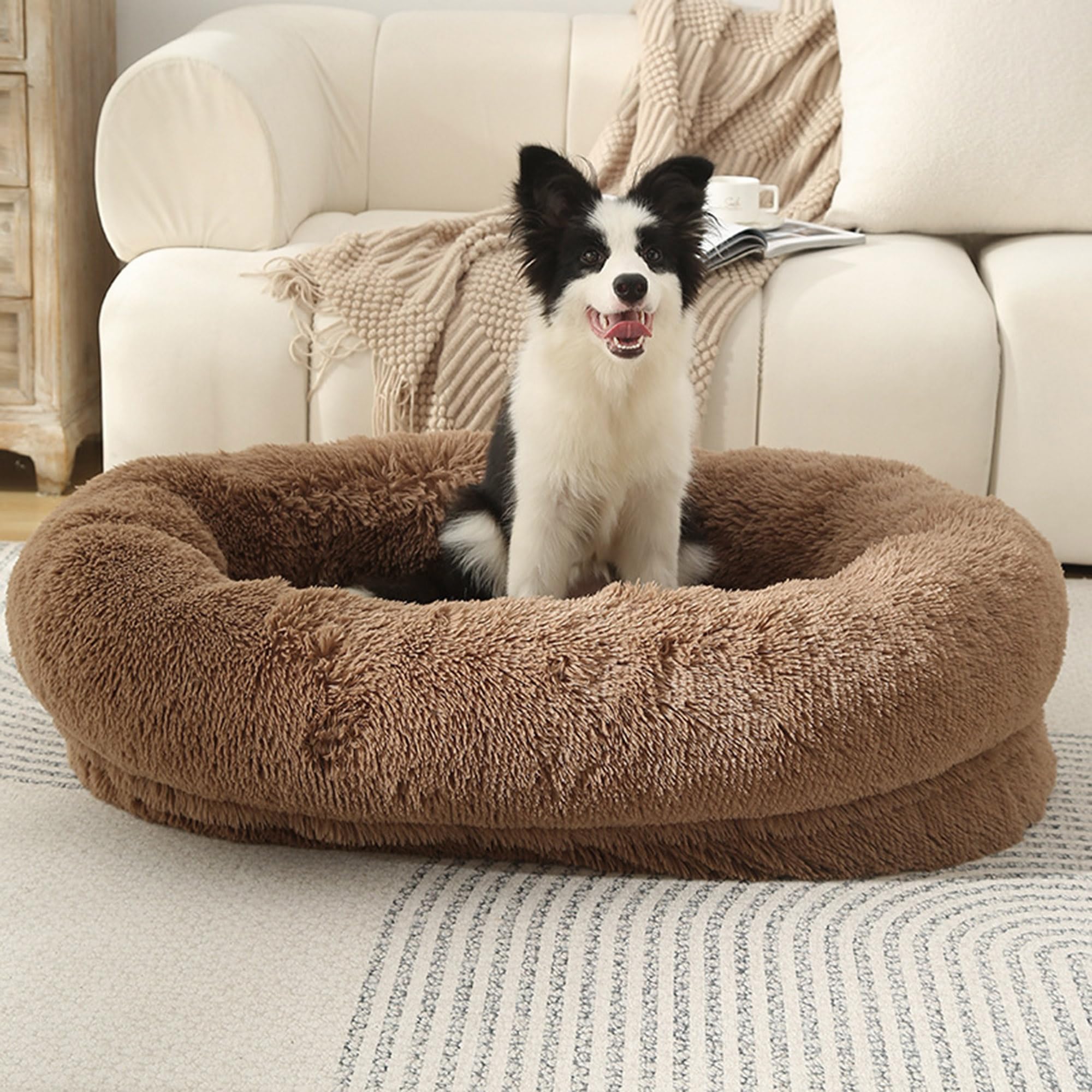 Cama ortopédica para perros y gatos, sofá mullido para perros con refuerzo de cuatro lados, sofá de felpa para mascotas, sofá cálido para mascotas, cojín calmante con parte inferior