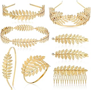 8 Pieces Greek Roman Goddess Laurel Gold Leaf Crowns Tiaras Headbands +Leaves Hair Side Comb+Leaf Hair Clips+Laurel Bracelet Armband Bridal Wedding Headpieces Accessories for Women