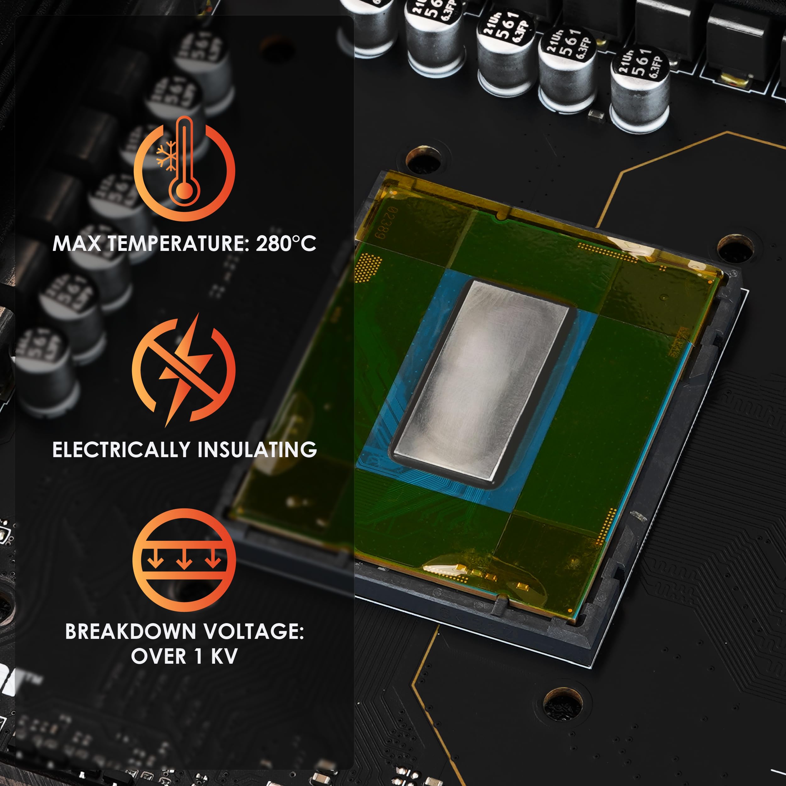 Thermal Grizzly Kapton - Foglio isolante in poliimmide ad alta temperatura, 50 strisce (10 x 60 mm), spessore 40 μm, per protezione Tim CPU/GPU