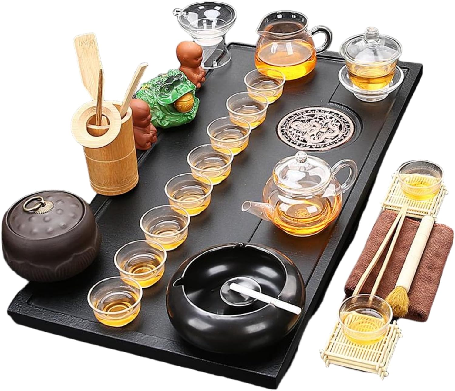 MOYEE 茶具套装家用客厅乌金瓷石茶盘 Chinese Gongfu Tea Tray 排水小型石英石茶台办公泡茶海整套 A57