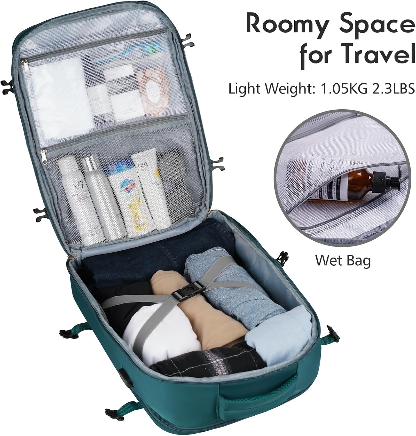 MOMUVO Large Travel Backpack Women, Flight Approved Carry On Backpack, Water Resistant Anti-Theft Large Casual Daypack Fit 17 Inch Laptop with USB Charging Port, Peacock Blue