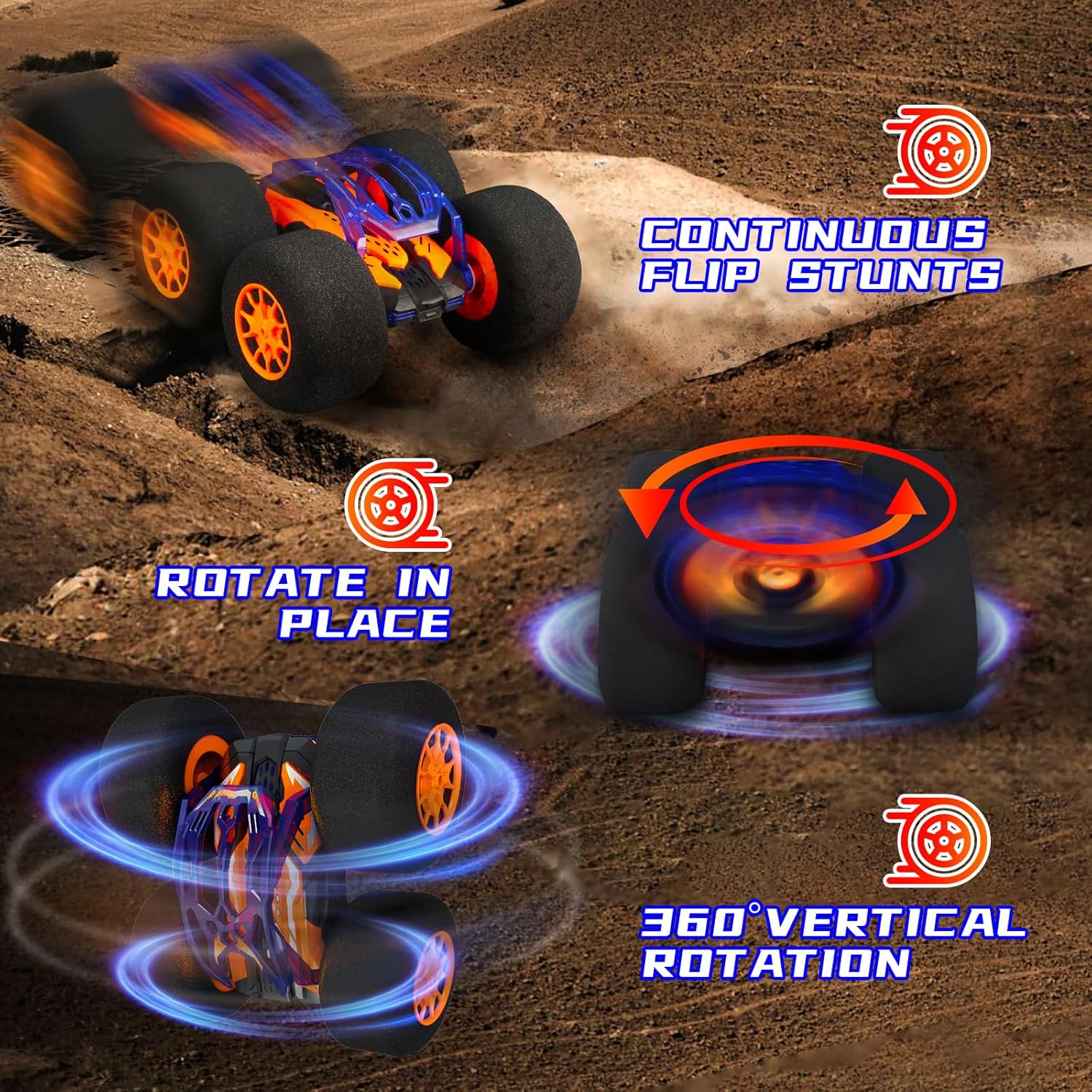Indoor RC Car Stunt Remote Control Car Toys with Soft Wheels RC Cars for Kids Indoor Outdoor with LED headlight & Crazy Stunts 360° Flips Double Sided Vehicle 2.4GHz Remote Control for Boys Girls Gift Orange Rc Car image 4 of 8 B0CZJXMDFM