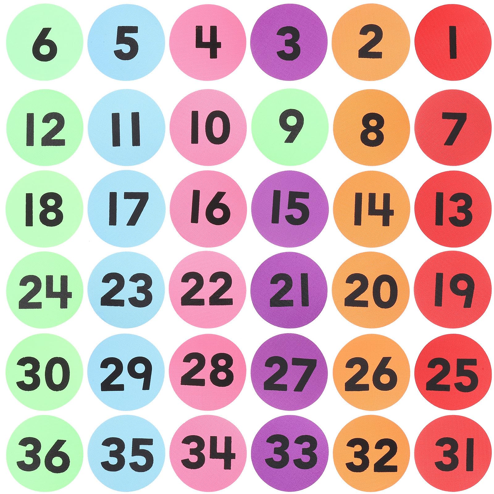 SOLUSTRE 36pcs Classroom Carpet Dots Numbered Floor Spots for Children Learning and Play, Circular Nylon Carpet Markers for Indoor and Outdoor Educational Activities Style