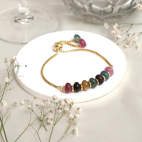 Vista 152 de Gempires - Pulsera de cuentas redondas naturales, chapada en oro amarillo de 14 quilates, joyería hecha a mano, pulseras ajustables para mujer